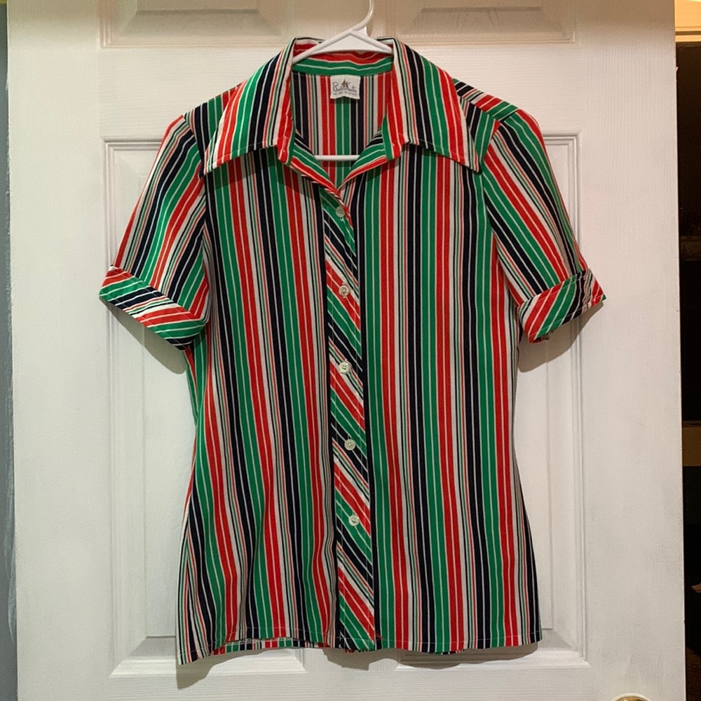 Small Striped 70s Short Sleeved Blouse